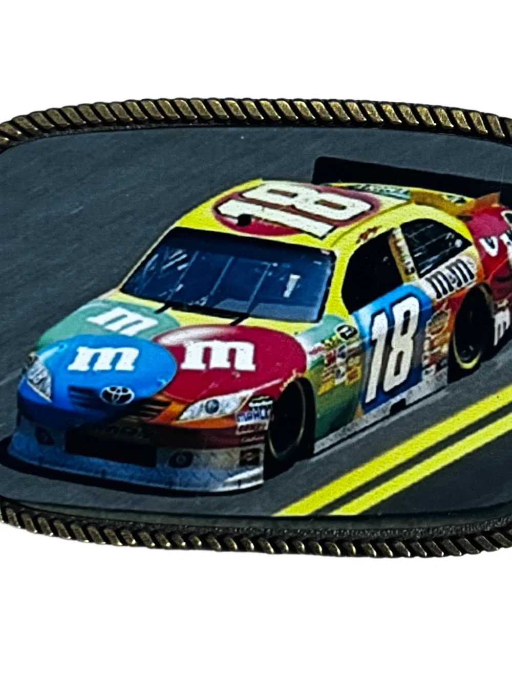 Kyle Busch's #18 M&M's NASCAR Multi-Colors ~ Gold Tone Metal Belt Buckle
